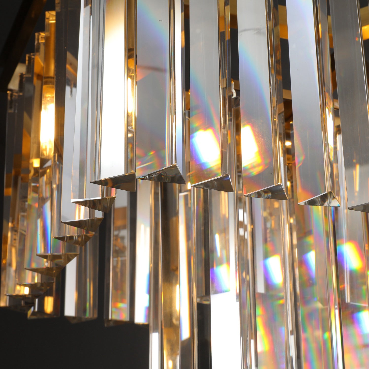 Iridescent Modern Two-Tier Rectangular Crystal Chandelier