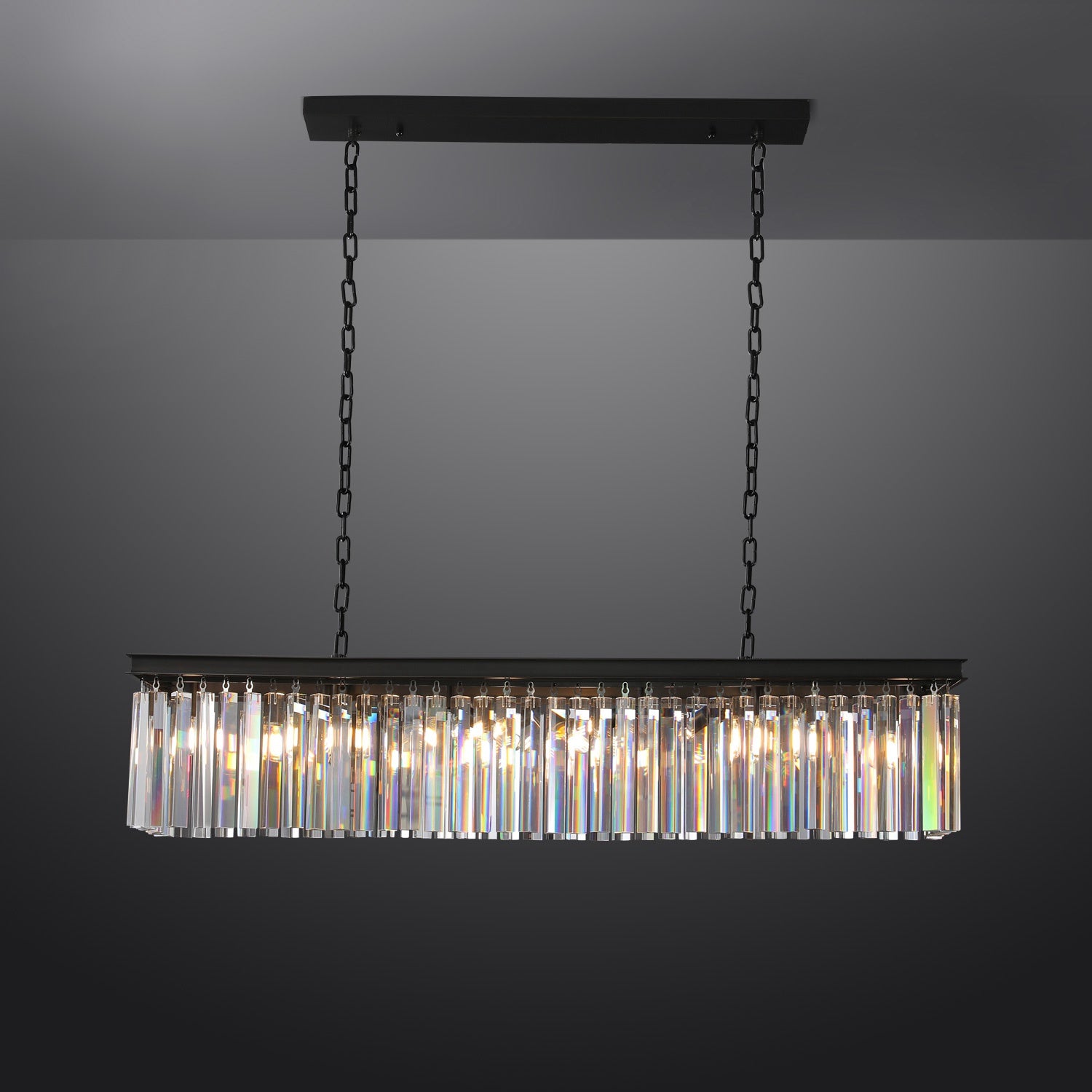 Iridescent Modern Rectangular Crystal Chandelier