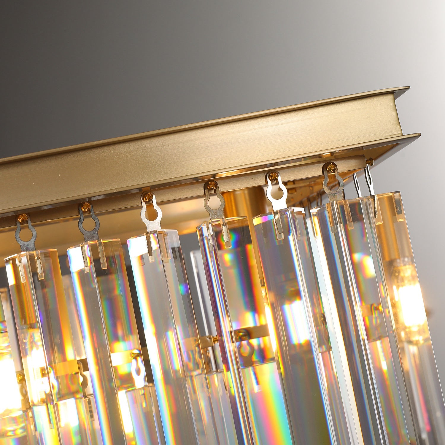 Iridescent Modern Two-Tier Rectangular Crystal Chandelier