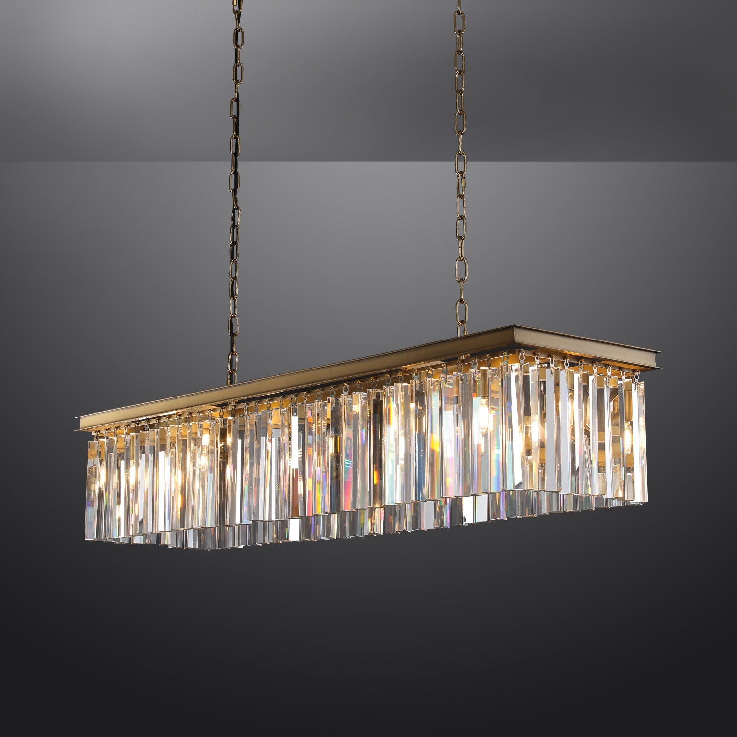 Iridescent Modern Rectangular Crystal Chandelier