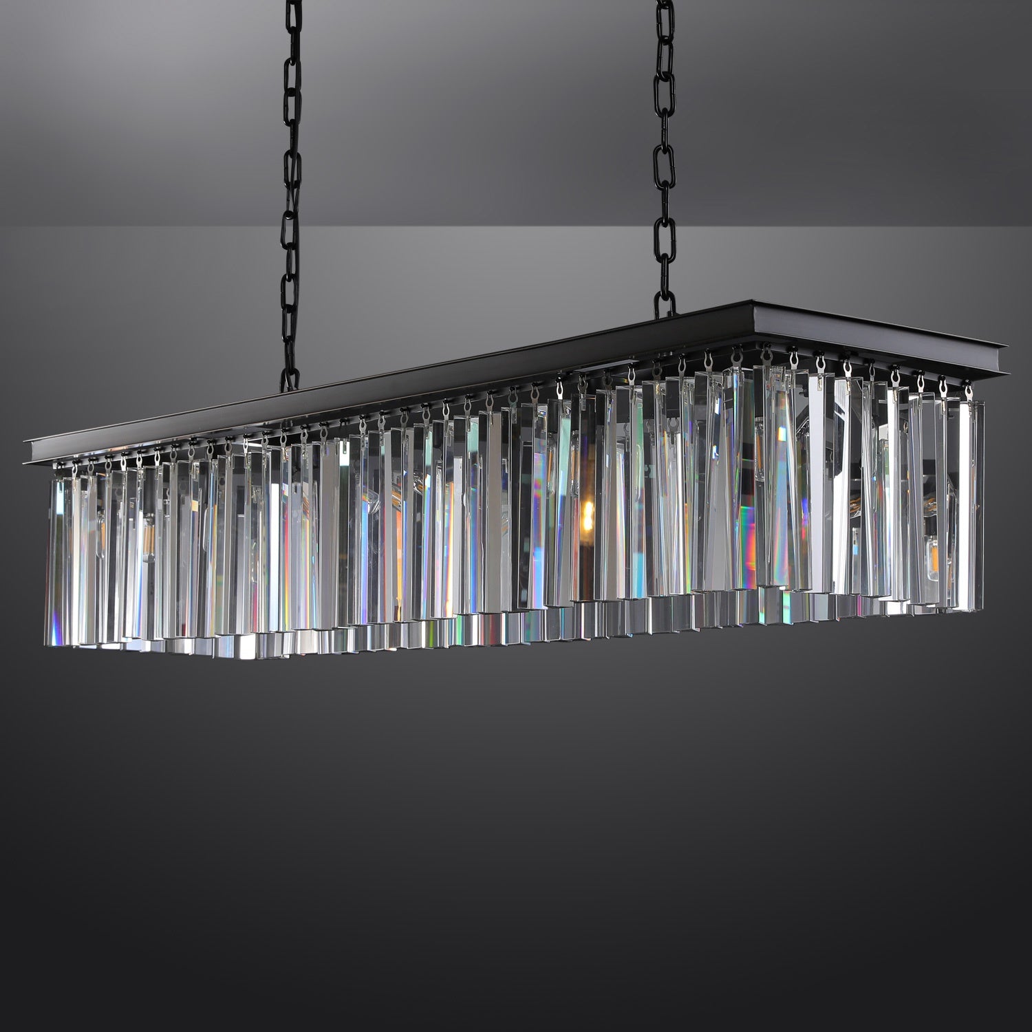 Iridescent Modern Rectangular Crystal Chandelier