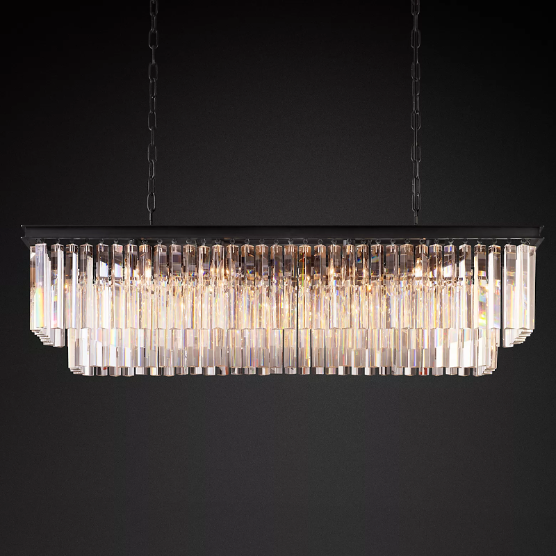 Iridescent Modern Two-Tier Rectangular Crystal Chandelier