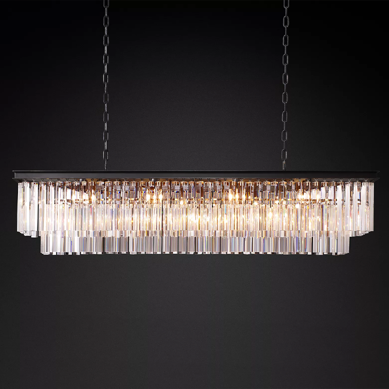 Iridescent Modern Two-Tier Rectangular Crystal Chandelier