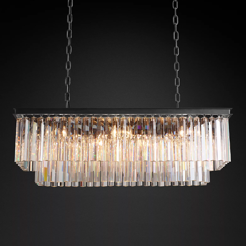 Iridescent Modern Two-Tier Rectangular Crystal Chandelier