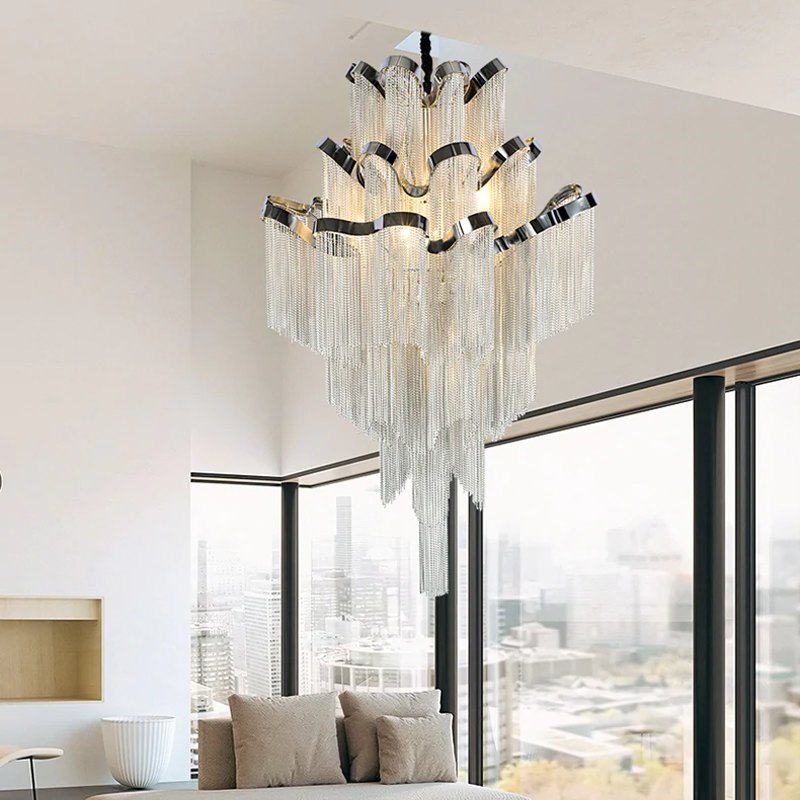 Callisto 3-Layer Cascading Aluminum Tassel Chandelier