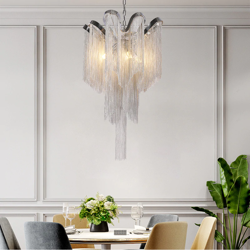 Callisto Aluminum Chain Tassel Chandelier Height 26"