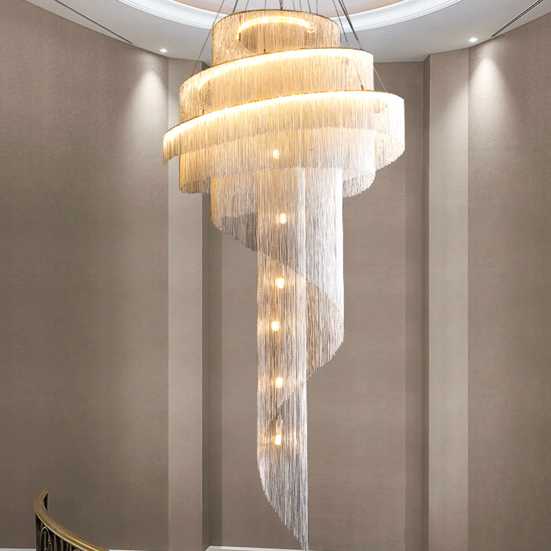 Callisto Large Chandelier For Aluminum Chain Tassel Gold Silver