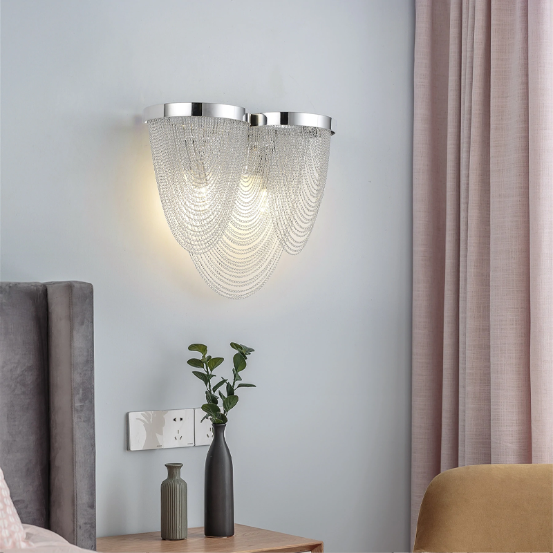 Callisto Modern Wave Shape Aluminum Chain Tassel Wall Sconce