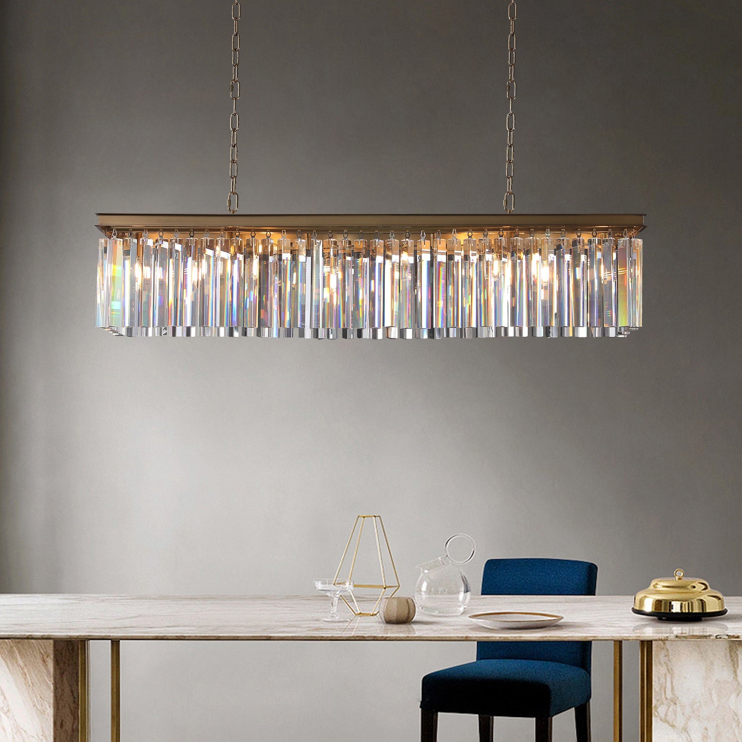 Iridescent Modern Rectangular Crystal Chandelier