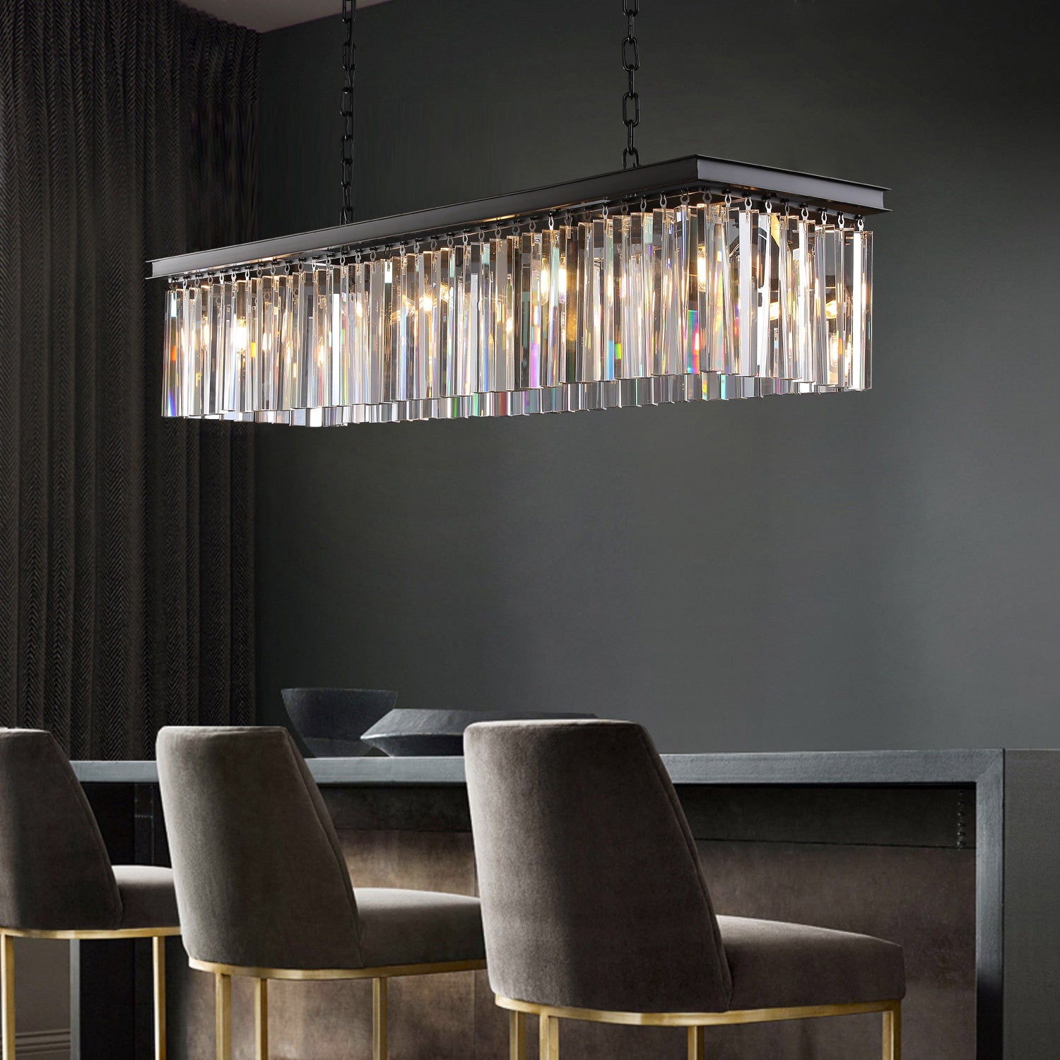 Iridescent Modern Rectangular Crystal Chandelier