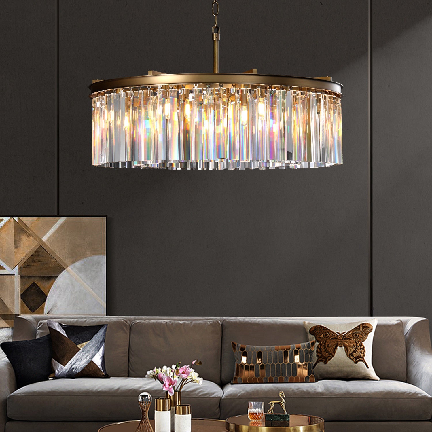 Iridescent Modern Round Crystal Chandelier