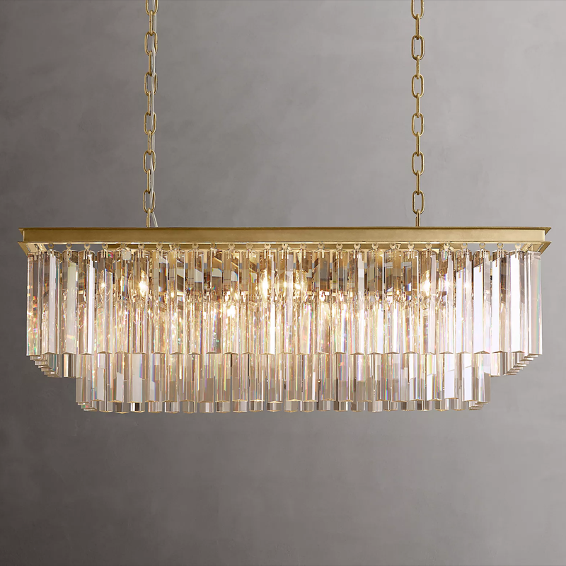 Iridescent Modern Two-Tier Rectangular Crystal Chandelier