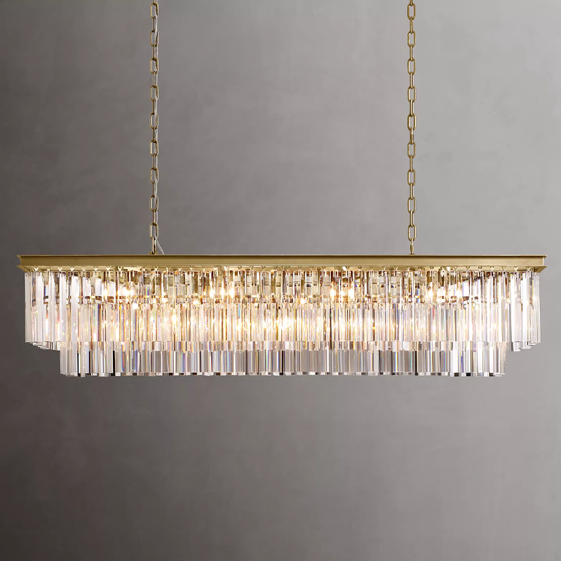 Iridescent Modern Two-Tier Rectangular Crystal Chandelier