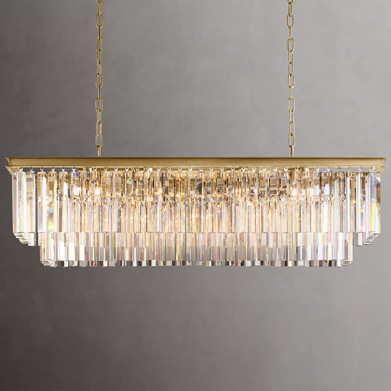 Iridescent Modern Two-Tier Rectangular Crystal Chandelier